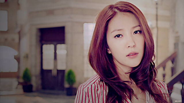 Woman longhair stairs striped shirt free wallpaper for desktop - medium preview image