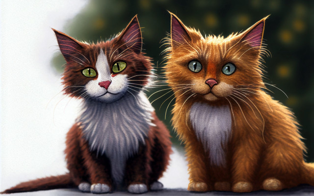 Cats tables tree detailed digital free wallpaper for desktop - medium preview image