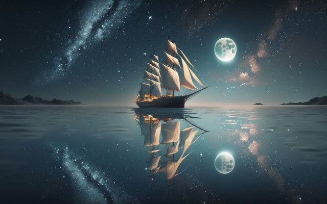Ship night sky full moon free wallpaper for desktop - medium preview image
