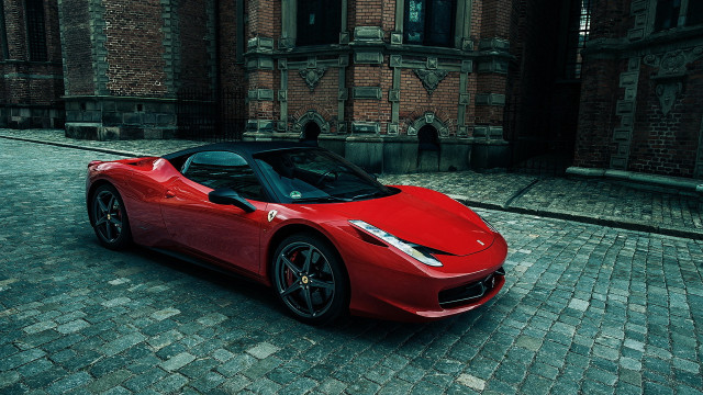 Red sports car cobblestone street #3 free wallpaper for desktop - medium preview image