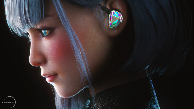 Closeup person earring blueeye unreal5 free wallpaper for desktop - medium preview image