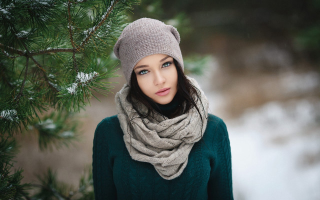 Woman hat scarf bare tree free wallpaper for desktop - medium preview image