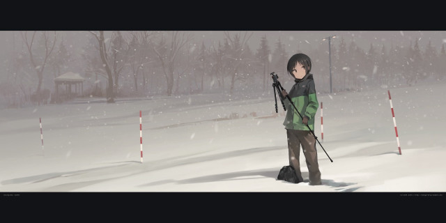 Boy ski pole snow trees free wallpaper for desktop - medium preview image