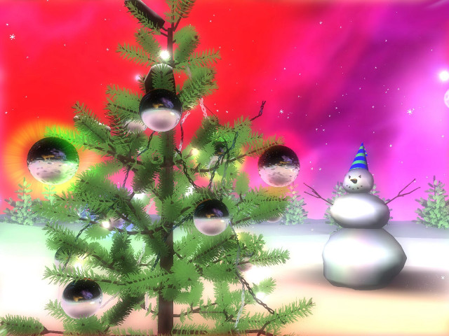 Christmas tree snowman colorful background free wallpaper for desktop - medium preview image