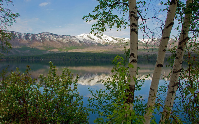 Lake mountains trees snow clouds #3 free wallpaper for desktop - medium preview image