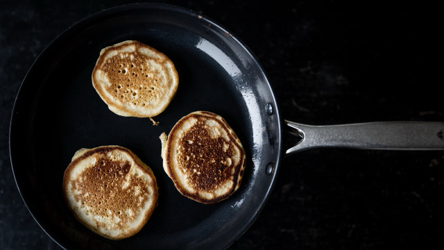 Three pancakes cooking stove spatula free wallpaper for desktop - medium preview image
