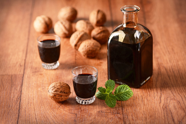 Liquid bottle glass nuts wooden free wallpaper for desktop - medium preview image