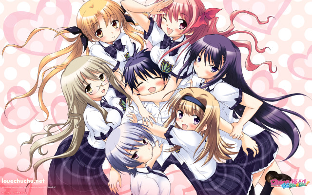 Girls school uniforms posing hearts free wallpaper for desktop - medium preview image