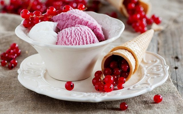 Ice cream bowl cranberries berries free wallpaper for desktop - medium preview image