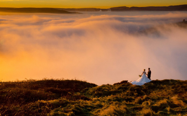 Hill clouds sunset valley city free wallpaper for desktop - medium preview image