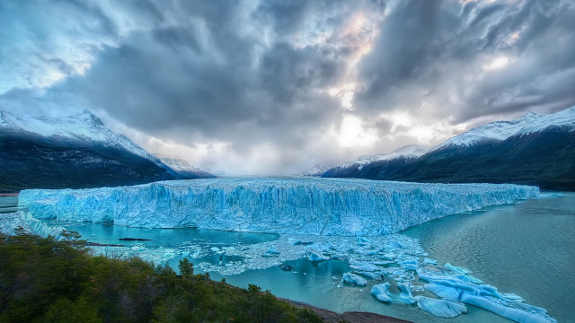 Glacier lake mountains clouds ecological free wallpaper for desktop - medium preview image