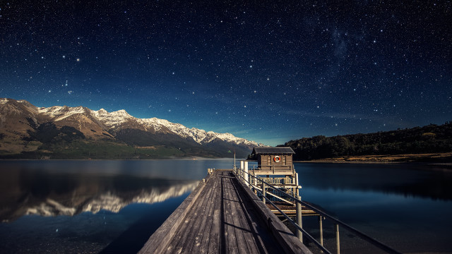 Dock clock lake mountains stars #2 free wallpaper for desktop - medium preview image