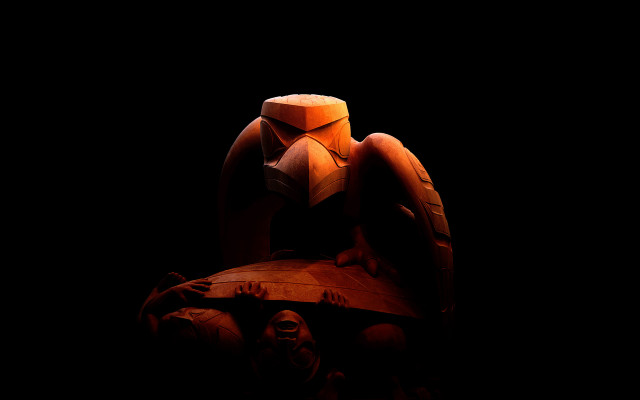 Bird statue wooden bench dark free wallpaper for desktop - medium preview image