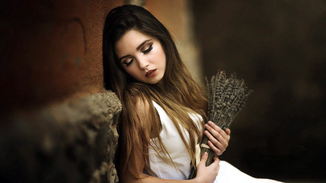 Woman longhair fan closedeyes photorealistic free wallpaper for desktop - medium preview image