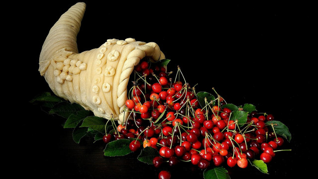 Hand cherries surreal folk art free wallpaper for desktop - medium preview image