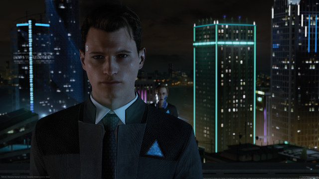 Man suit city night skyscrapers free wallpaper for desktop - medium preview image