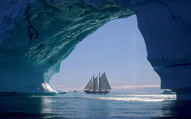 Sailboat iceberg ocean blue sky free wallpaper for desktop - medium preview image