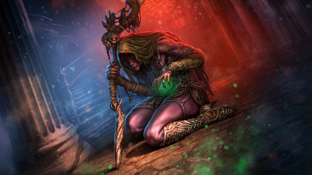Woman kneeling green arrow demon free wallpaper for desktop - medium preview image