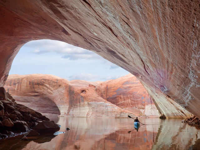 Kayak river rock formation sky free wallpaper for desktop - medium preview image