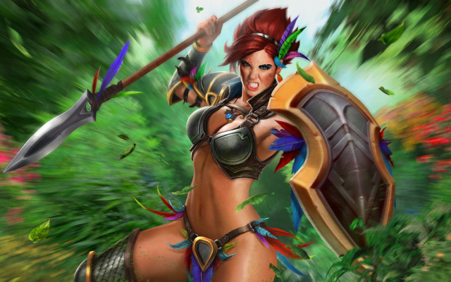 Woman bikini sword shield forest free wallpaper for desktop - medium preview image