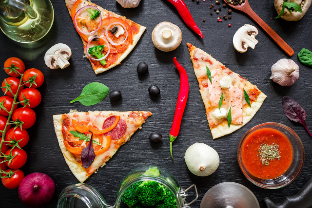 Pizza vegetables sauces pepperoni stilllife free wallpaper for desktop - medium preview image