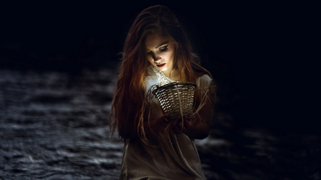 Woman basket dark light face free wallpaper for desktop - medium preview image