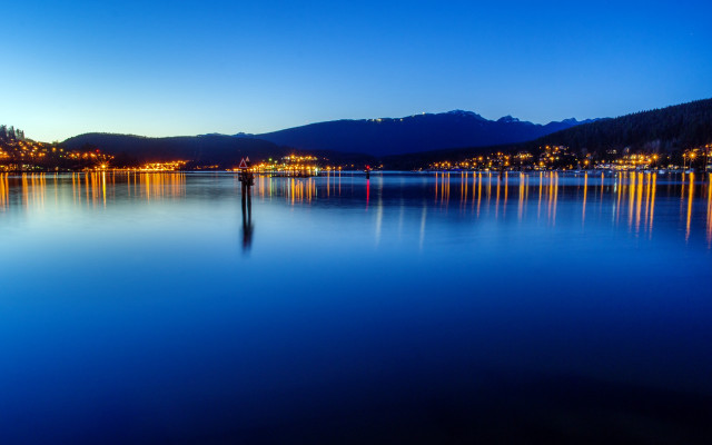 Water lights mountain night cityscape free wallpaper for desktop - medium preview image