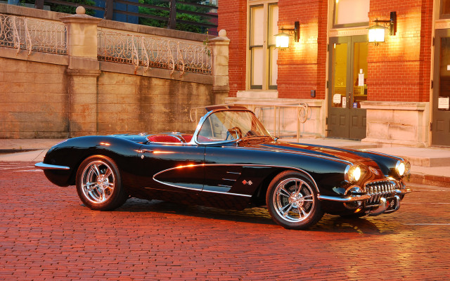 Black car brick street clock free wallpaper for desktop - medium preview image