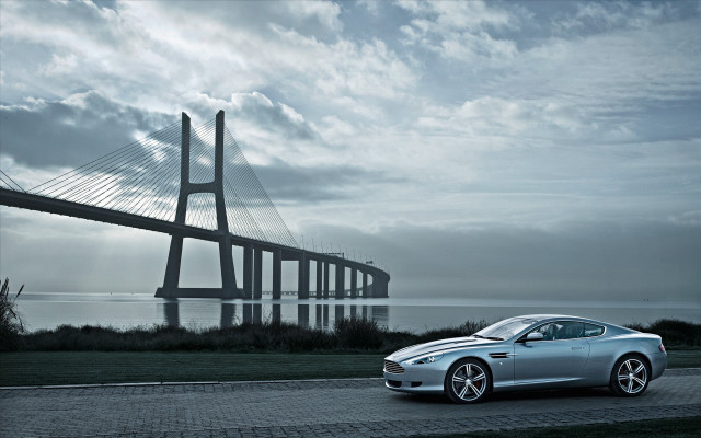 Silver car bridge water cloudy free wallpaper for desktop - medium preview image
