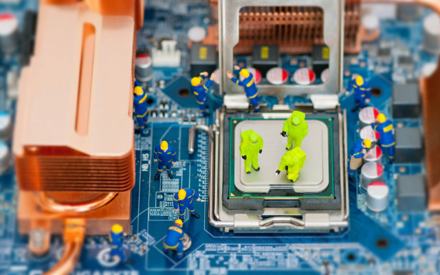 Motherboard figures wires blurry bokeh free wallpaper for desktop - medium preview image