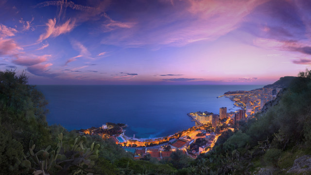 City ocean dusk panoramic matte free wallpaper for desktop - medium preview image