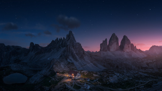 Mountain village night starry sky free wallpaper for desktop - medium preview image