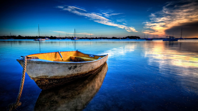 Boat sunset water sky beautiful free wallpaper for desktop - medium preview image