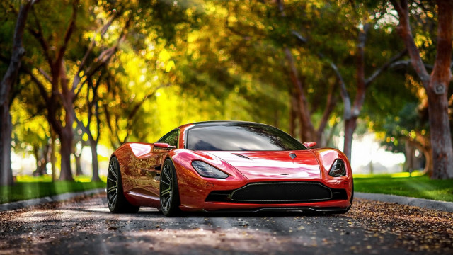 Red sports car autumn leaves #7 free wallpaper for desktop - medium preview image