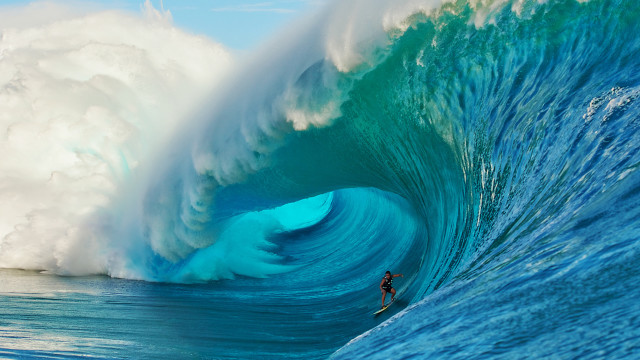 Surfing man wave ocean horizon free wallpaper for desktop - medium preview image