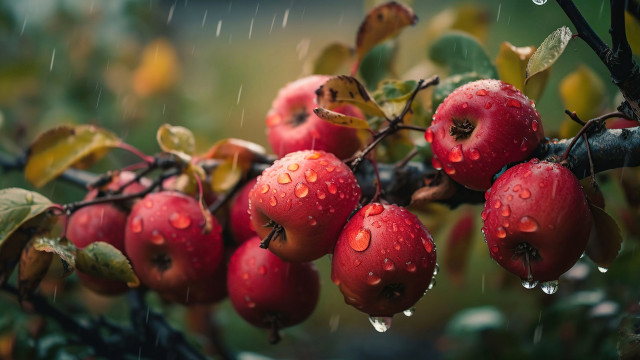 Apples rain water drops branch free wallpaper for desktop - medium preview image
