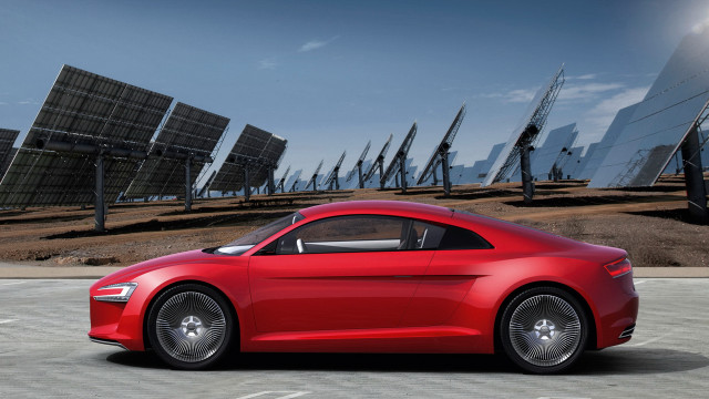 Red car solarpanels cloudy sky #2 free wallpaper for desktop - medium preview image