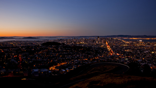 City lights mountains hill night free wallpaper for desktop - medium preview image