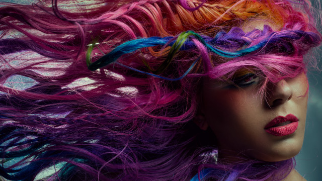 Colorful woman wig blowing vivid free wallpaper for desktop - medium preview image