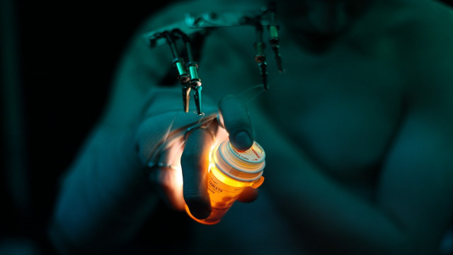 Person lit object green light free wallpaper for desktop - medium preview image