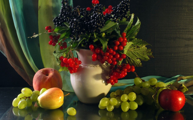 Vase fruit curtain magic realism #2 free wallpaper for desktop - medium preview image