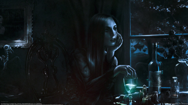 Gothic fantasy woman glowing table free wallpaper for desktop - medium preview image