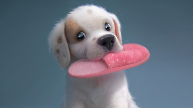 Puppy pink toy sad look free wallpaper for desktop - medium preview image