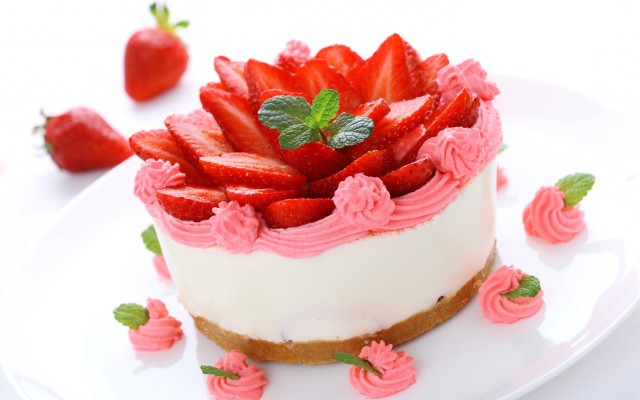 Pink rococo strawberry cake flowers free wallpaper for desktop - medium preview image