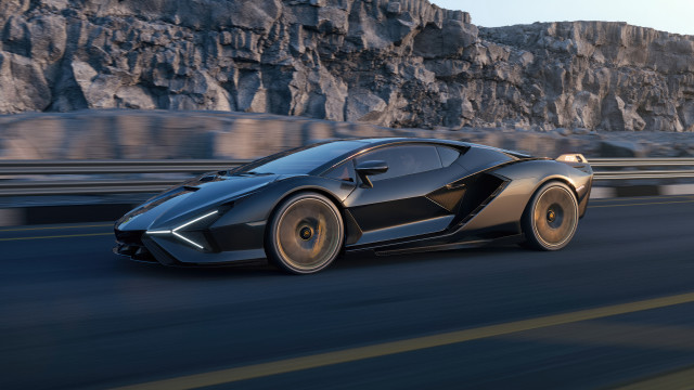 Black sports car mountain road free wallpaper for desktop - medium preview image