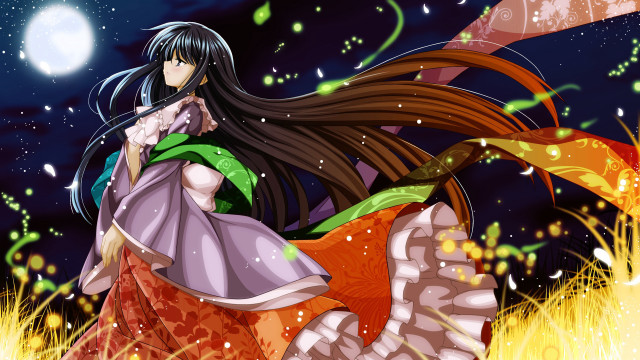 Woman dress field moon fireflies free wallpaper for desktop - medium preview image