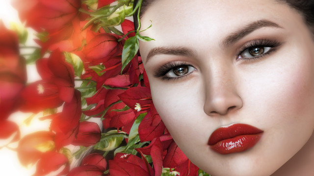 Red lips flower face photorealism #2 free wallpaper for desktop - medium preview image