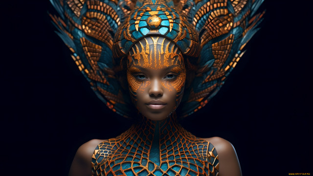 Woman blue gold body art free wallpaper for desktop - medium preview image