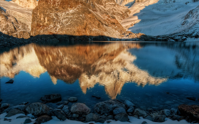 Mountain reflection snowy lake planet free wallpaper for desktop - medium preview image