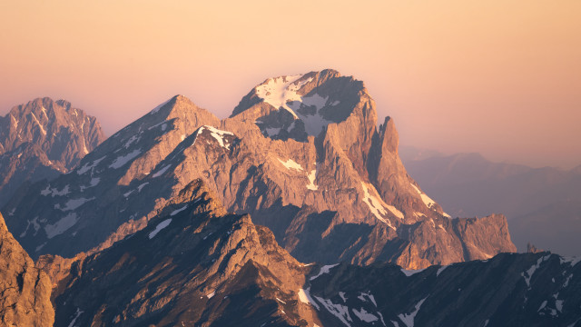 Mountain range snow pink sky free wallpaper for desktop - medium preview image